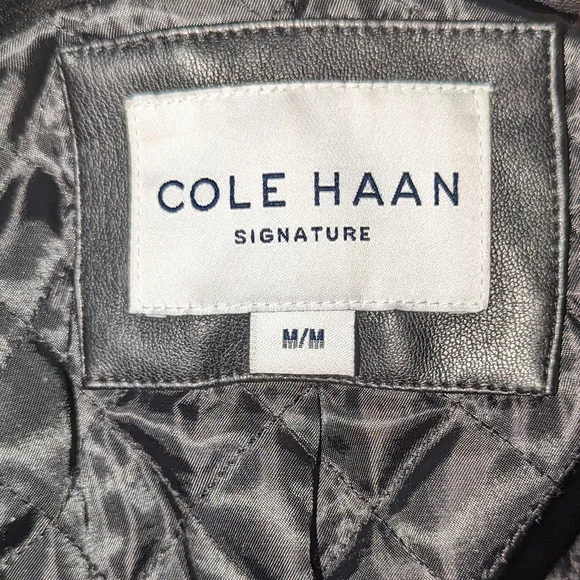 Cole Haan | Black Vegan Leather Gold Zipper Timeless Jacket Women's Size M - Picture 5 of 6